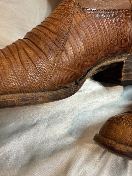 Vintage Nocona Men\'s Teju Lizard Exotic Leather Cowboy Boots Brown Size 10